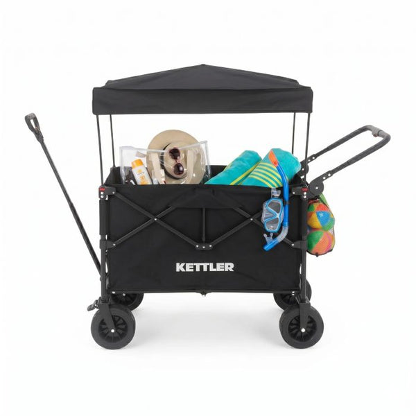 Seitenansicht des Kettler Bollerwagen EASY mit Sonnendach in Schwarz