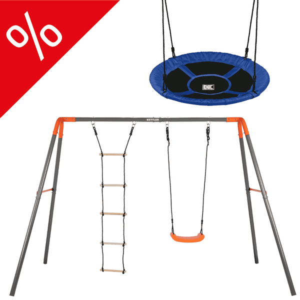 KETTLER Schaukel Set bestehend aus einer KETTLER Schaukel Combi Grau/Orange + Nestschaukel in blau