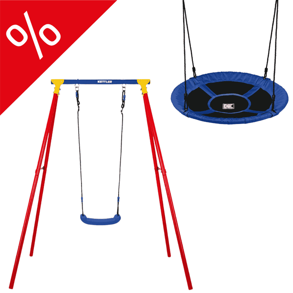 KETTLER Schaukel Set bestehend aus einer KETTLER Schaukel Single Rot/Blau + Nestschaukel in blau