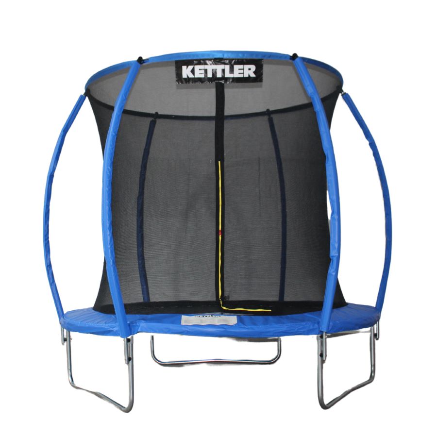 KETTLER Trampolin JUMP 244 blau - Vorderansicht des blauen Trampolins ohne Leiter