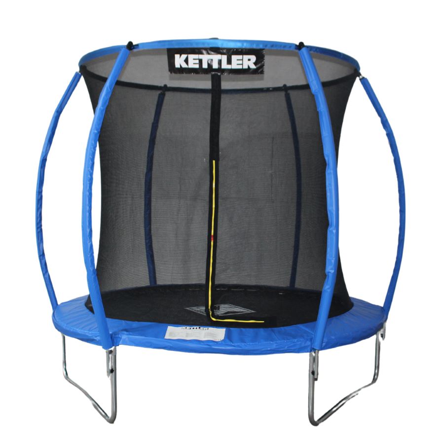 KETTLER Trampolin JUMP 244 blau - Vorderansicht des blauen Trampolins ohne Leiter