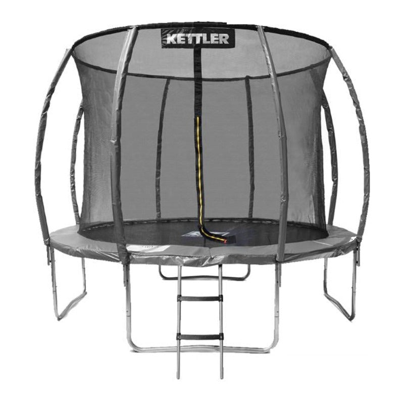KETTLER Outdoor Trampolin JUMP 305 in Grau mit Sicherheitsnetz und Leiter, freigestellt