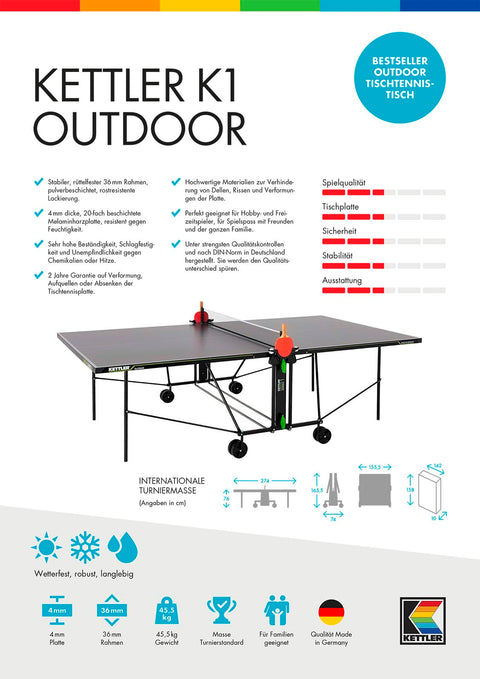 Datenblatt KETTLER Tischtennisplatte K1 Outdoor