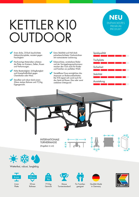 Datenblatt KETTLER Tischtennisplatte K10 Outdoor