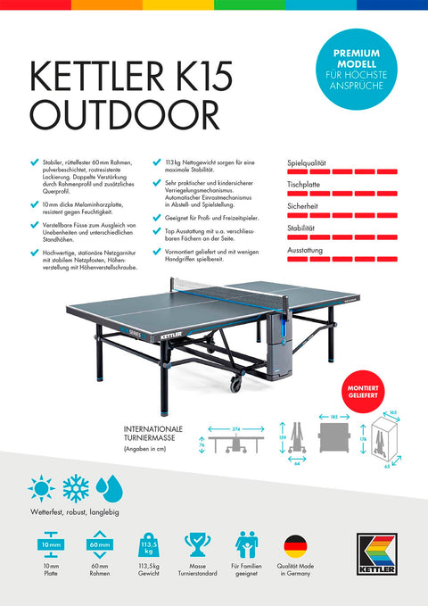 Datenblatt KETTLER Tischtennisplatte K15 Outdoor