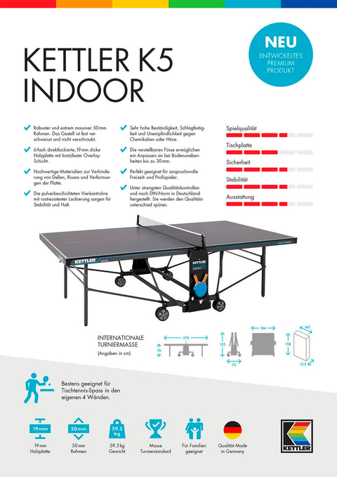Datenblatt KETTLER Tischtennisplatte K5 Indoor