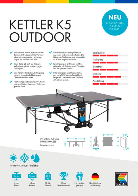 Datenblatt KETTLER Tischtennisplatte K5 Outdoor
