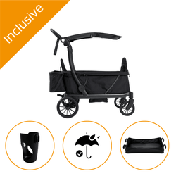 KETTLER Chariot pliant Compact noir - avec porte-boissons, housse de pluie et plateau