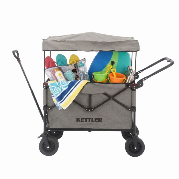Seitenansicht des Kettler Bollerwagen EASY mit Sonnendach in Grau