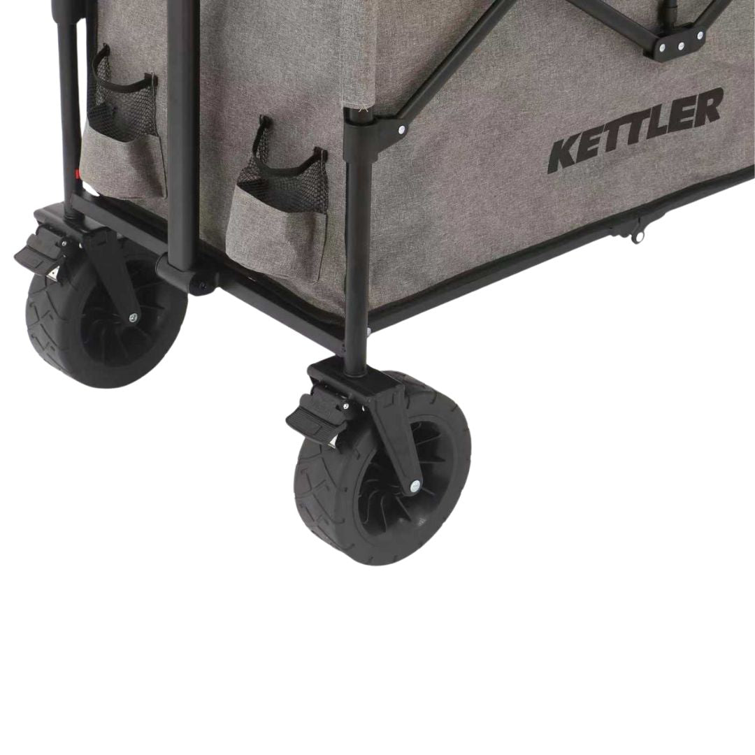 Detailansicht der robusten Räder des Kettler Bollerwagen EASY in Grau