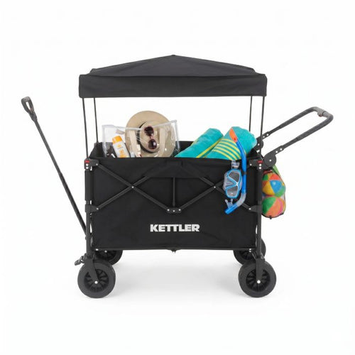 Seitenansicht des Kettler Bollerwagen EASY mit Sonnendach in Schwarz