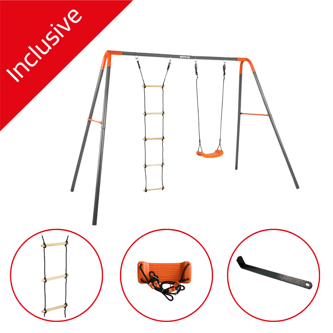 KETTLER Schaukel Combi grau orange - inklusive Leiter, Schaukelsitz und Bodenanker