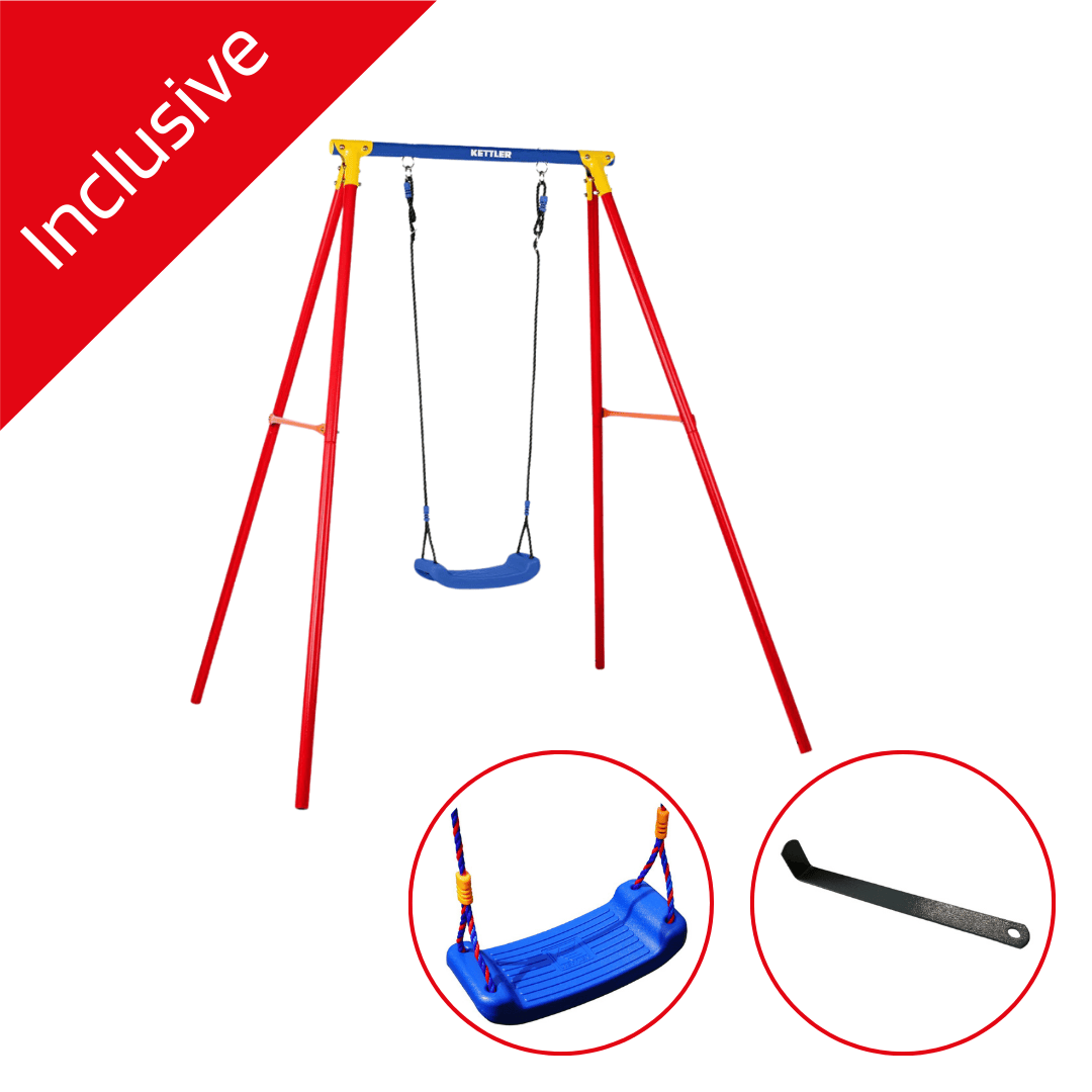 KETTLER Schaukel Single in blau rot - inklusive Schaukelsitz und Bodenanker