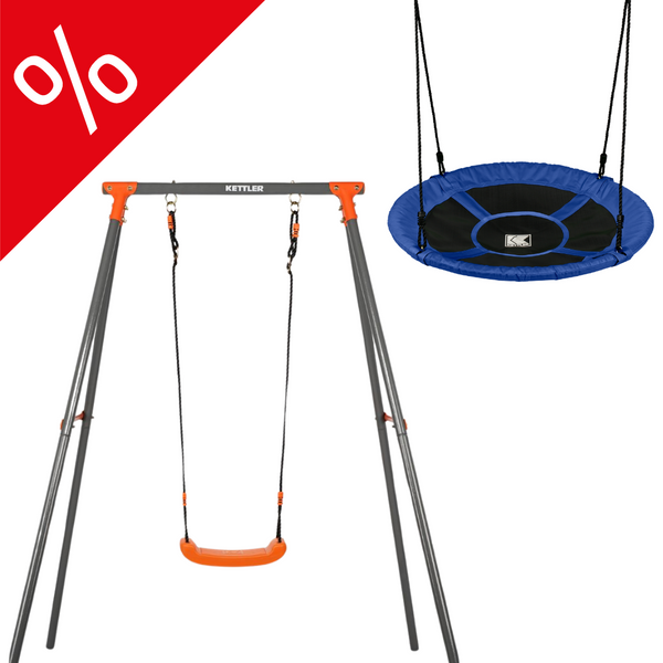 KETTLER Schaukel Set bestehend aus einer KETTLER Schaukel Single Grau/Orange + Nestschaukel in blau