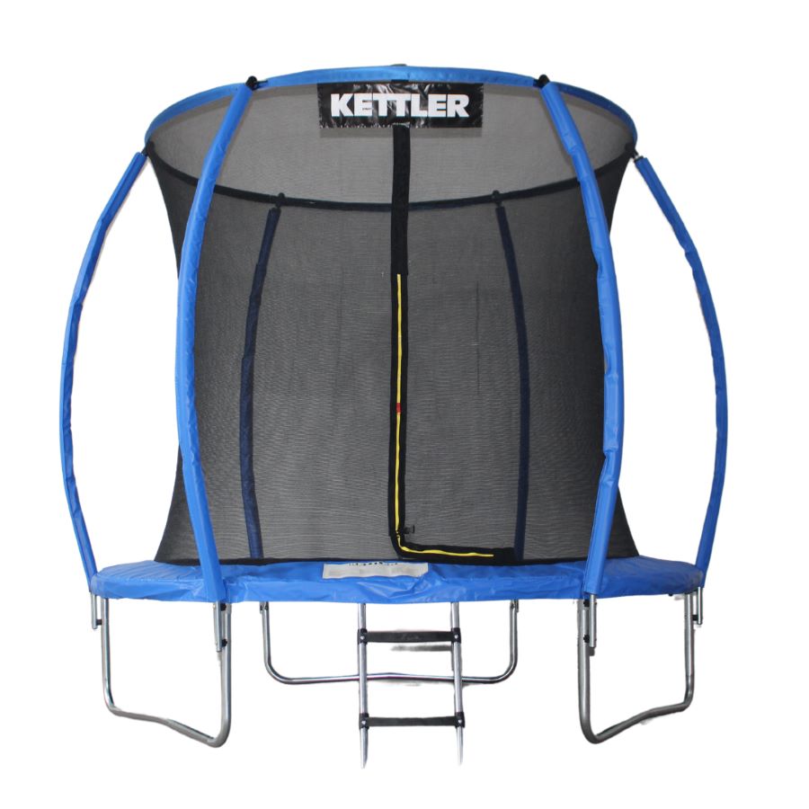 KETTLER Trampolin JUMP 244 blau - Vorderansicht des blauen Trampolins mit Leiter