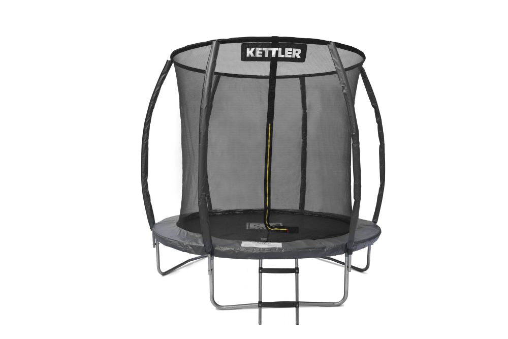 KETTLER Trampoline JUMP 244 grijs - Vooraanzicht van de grijze trampoline met ladder