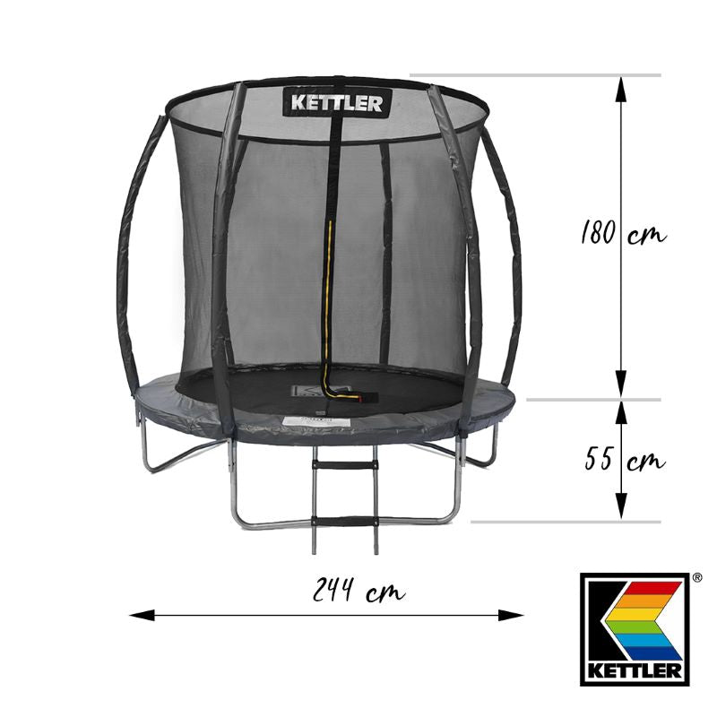 KETTLER Trampolin JUMP 244  grau - alle wichtigen Maße des Trampolins im Detail