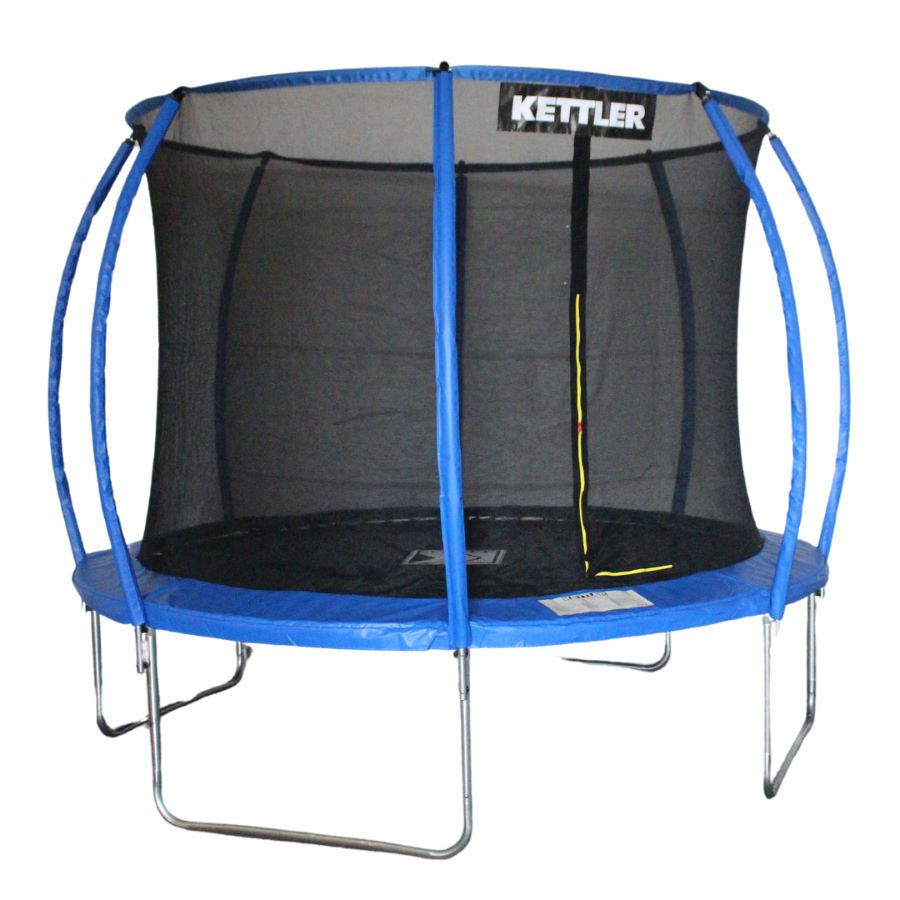 KETTLER Trampolin JUMP 305 blau - Seitenansicht des blauen Trampolins ohne Leiter